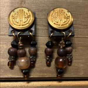 Gold and Brown Beaded Earrings